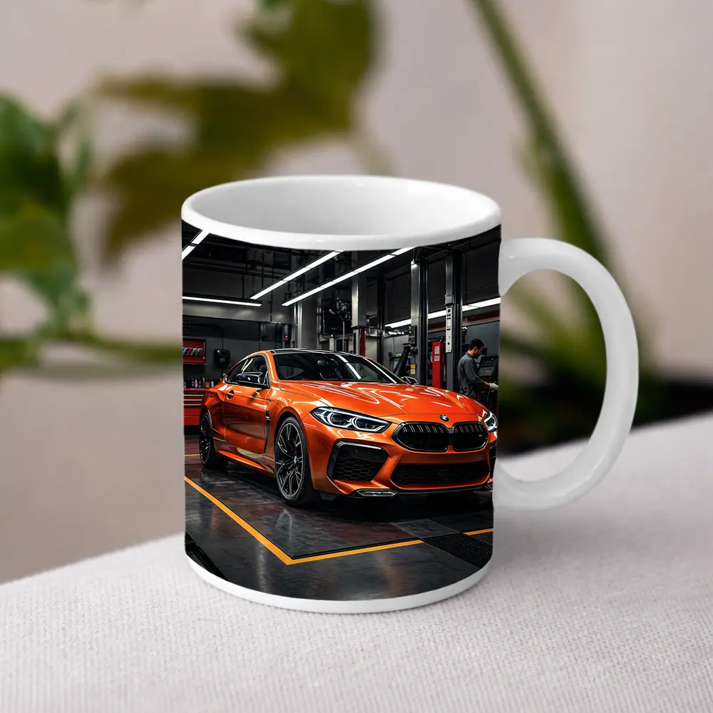 BMW M8 Orange Coupe Auto Service Garage – Mugs