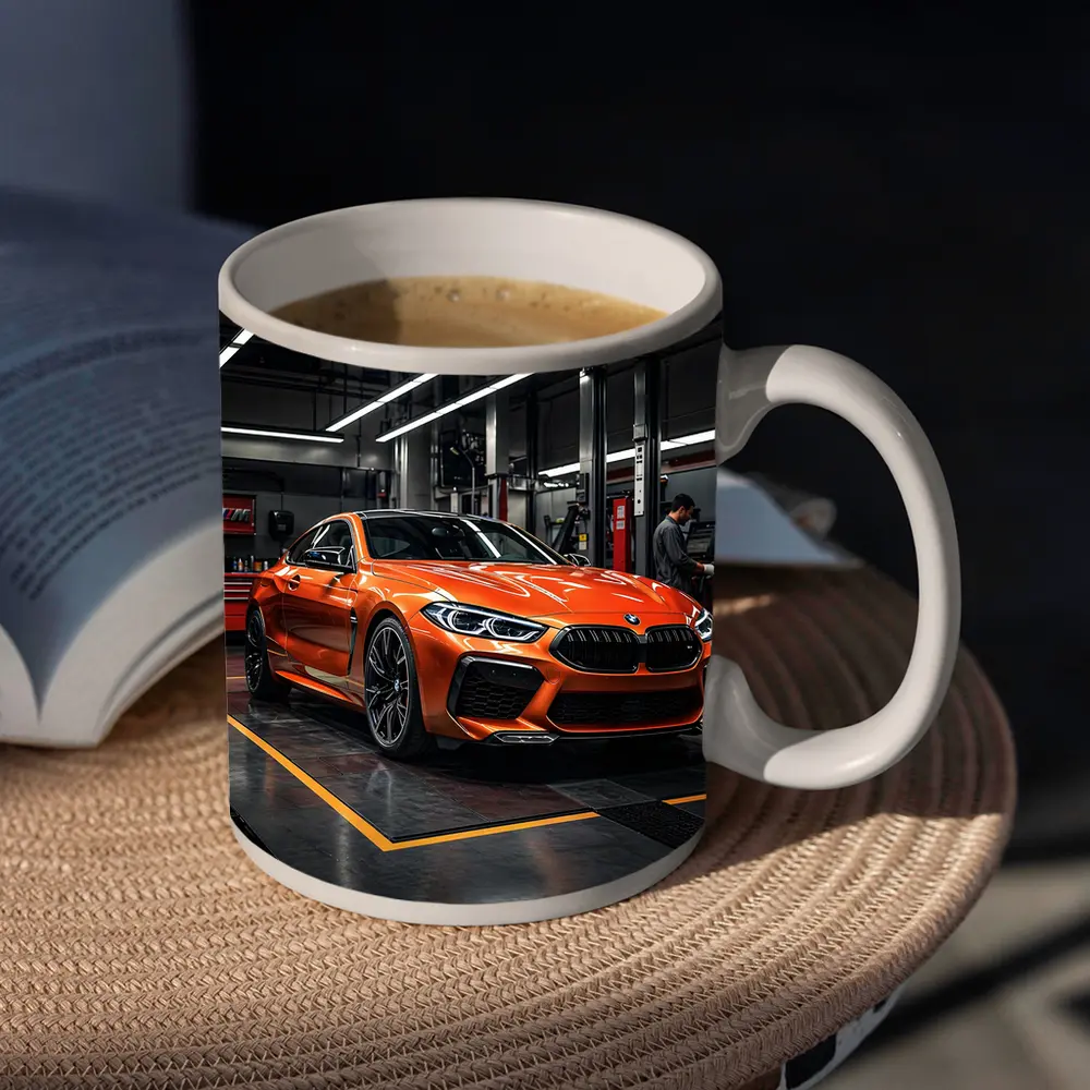 BMW M8 Orange Coupe Auto Service Garage – Mugs