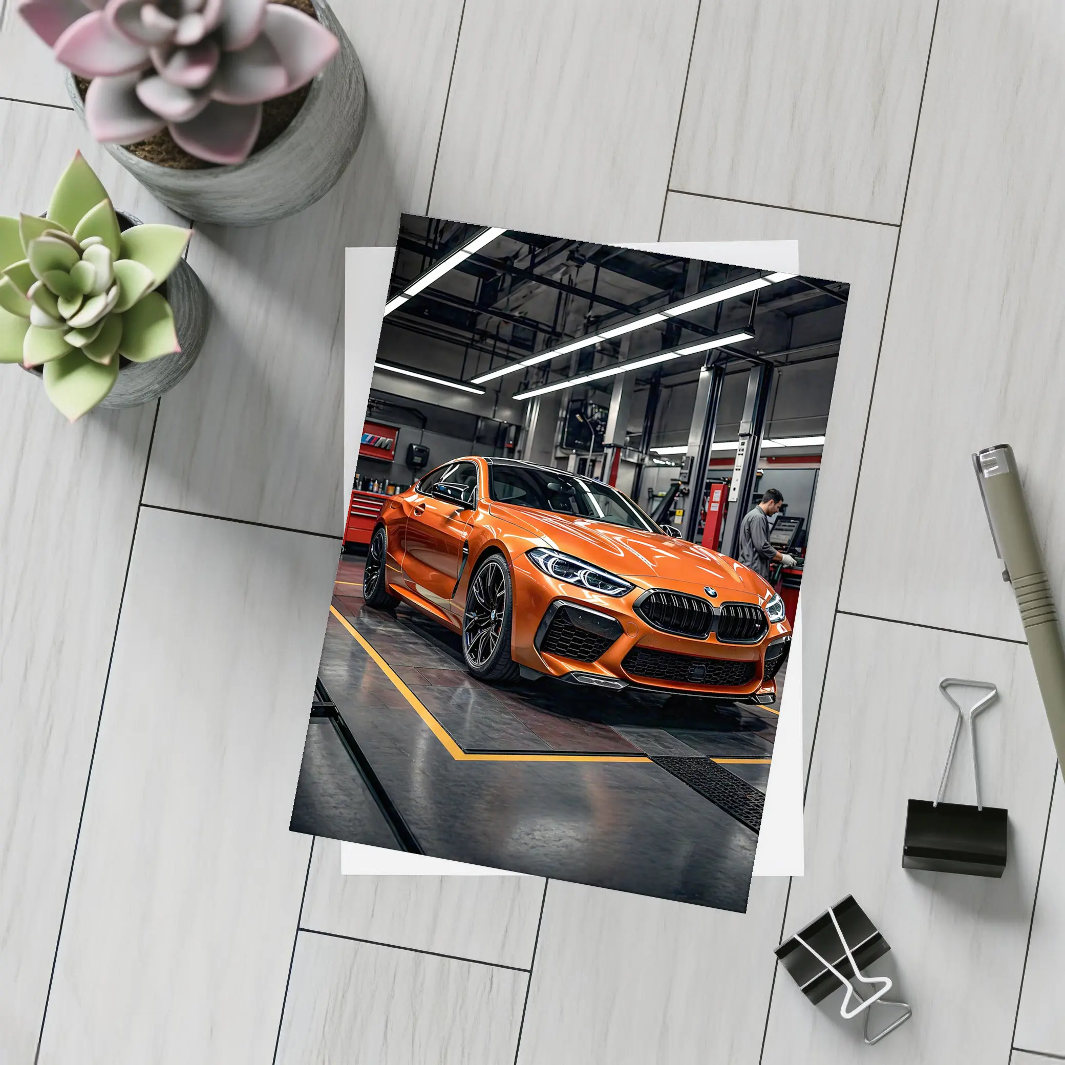 BMW M8 Orange Coupe Auto Service Garage – Postcards