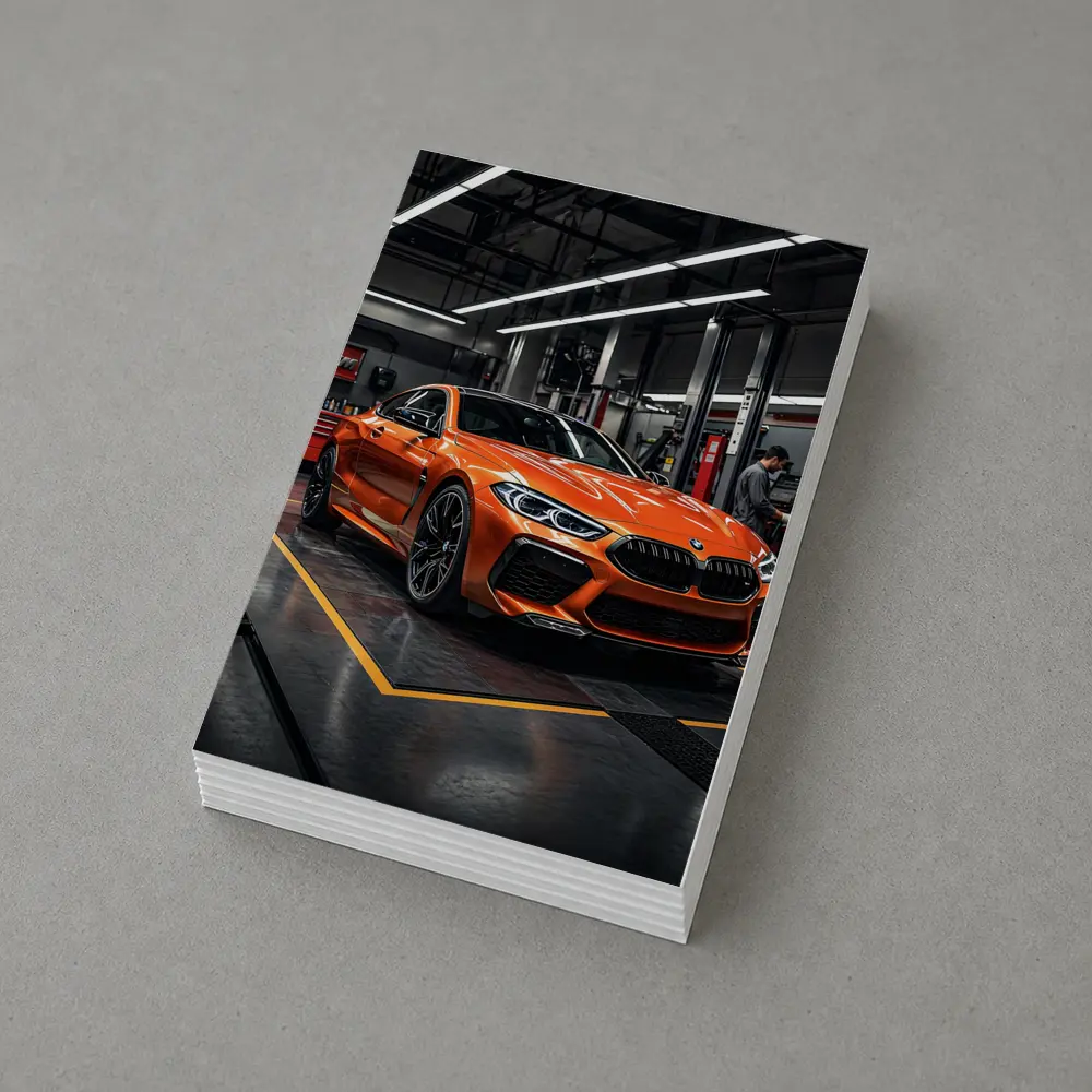 BMW M8 Orange Coupe Auto Service Garage – Postcards