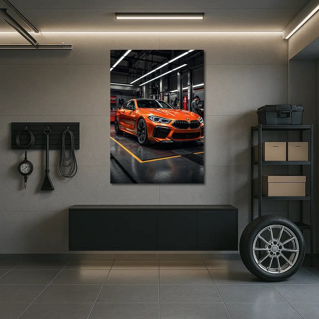 BMW M8 Orange Coupe Auto Service Garage – Wall Art