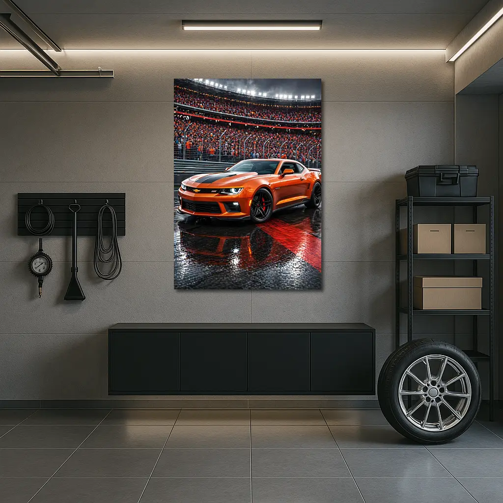Chevrolet Camaro SS Orange Racing Track Night – Wall Art