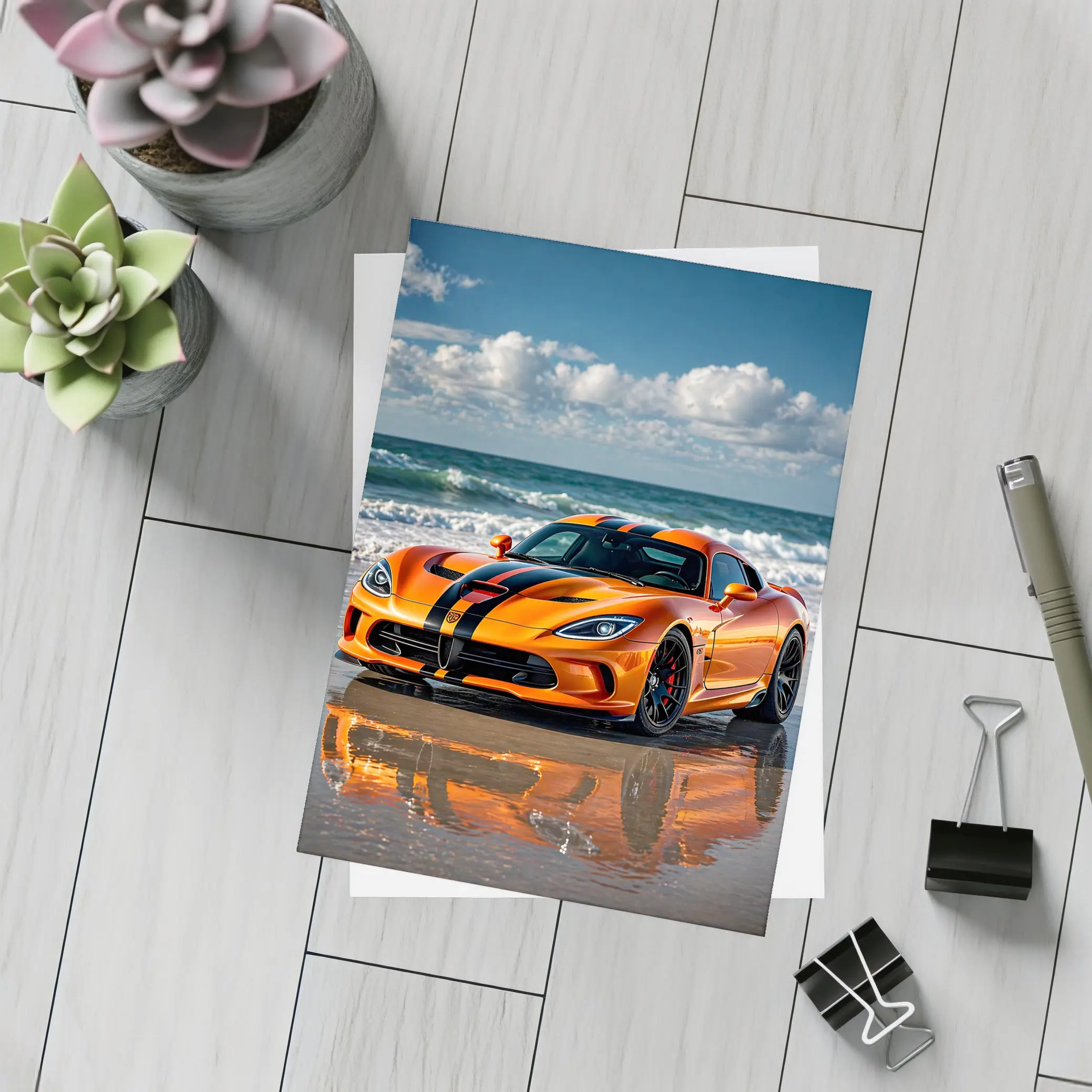 Dodge Viper Orange Black Stripes Beach – Postcards