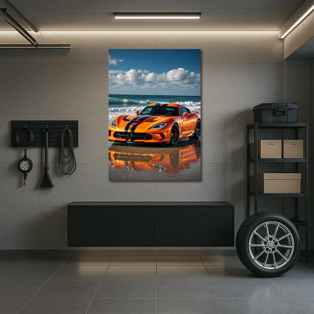 Dodge Viper Orange Black Stripes Beach – Wall Art