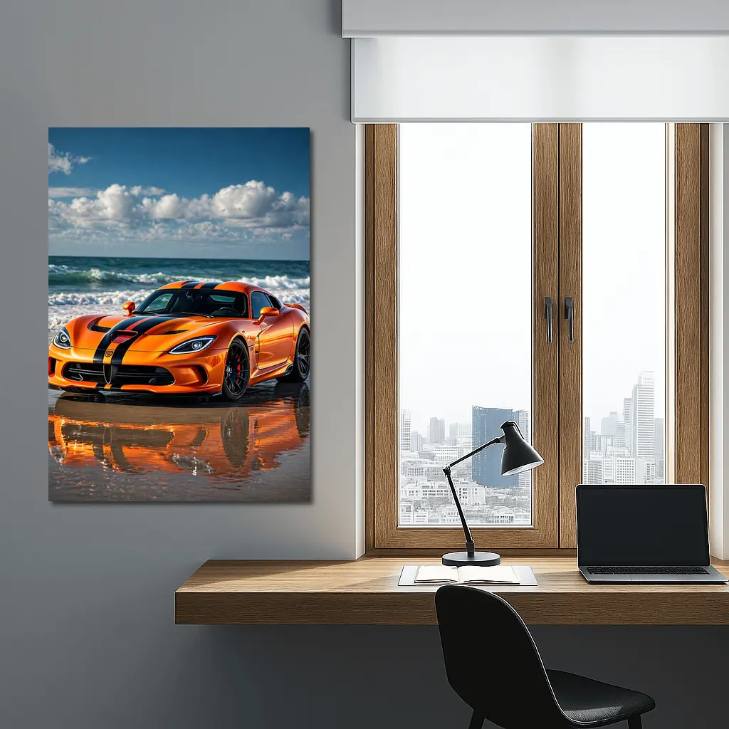 Dodge Viper Orange Black Stripes Beach – Wall Art