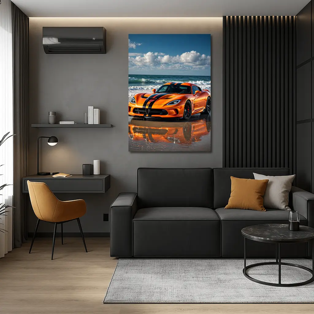 Dodge Viper Orange Black Stripes Beach – Wall Art