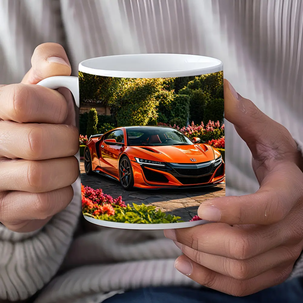 Acura NSX Orange Sports Car Garden Setting – Mugs