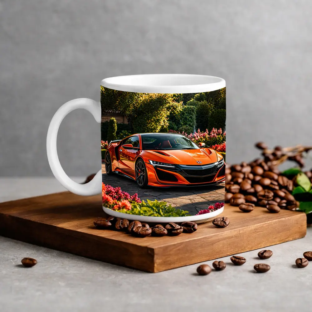 Acura NSX Orange Sports Car Garden Setting – Mugs