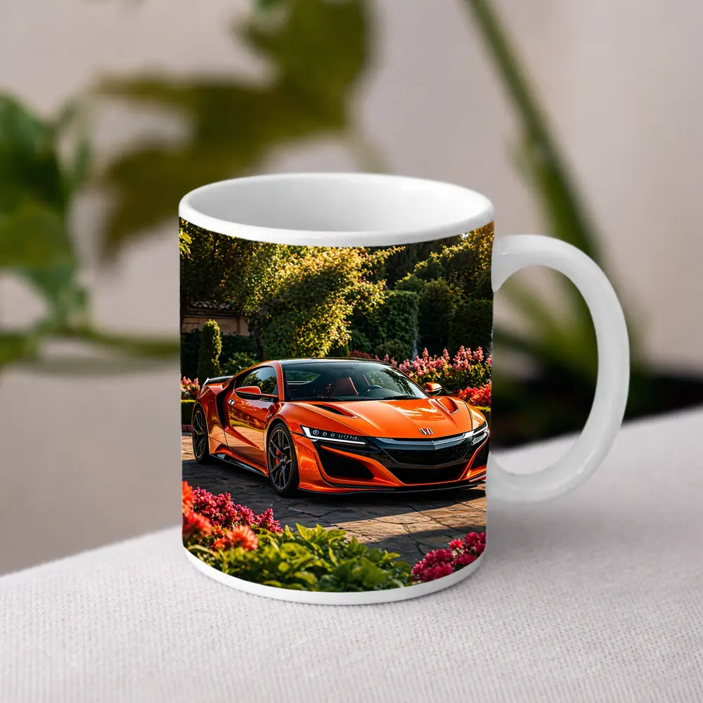 Acura NSX Orange Sports Car Garden Setting – Mugs