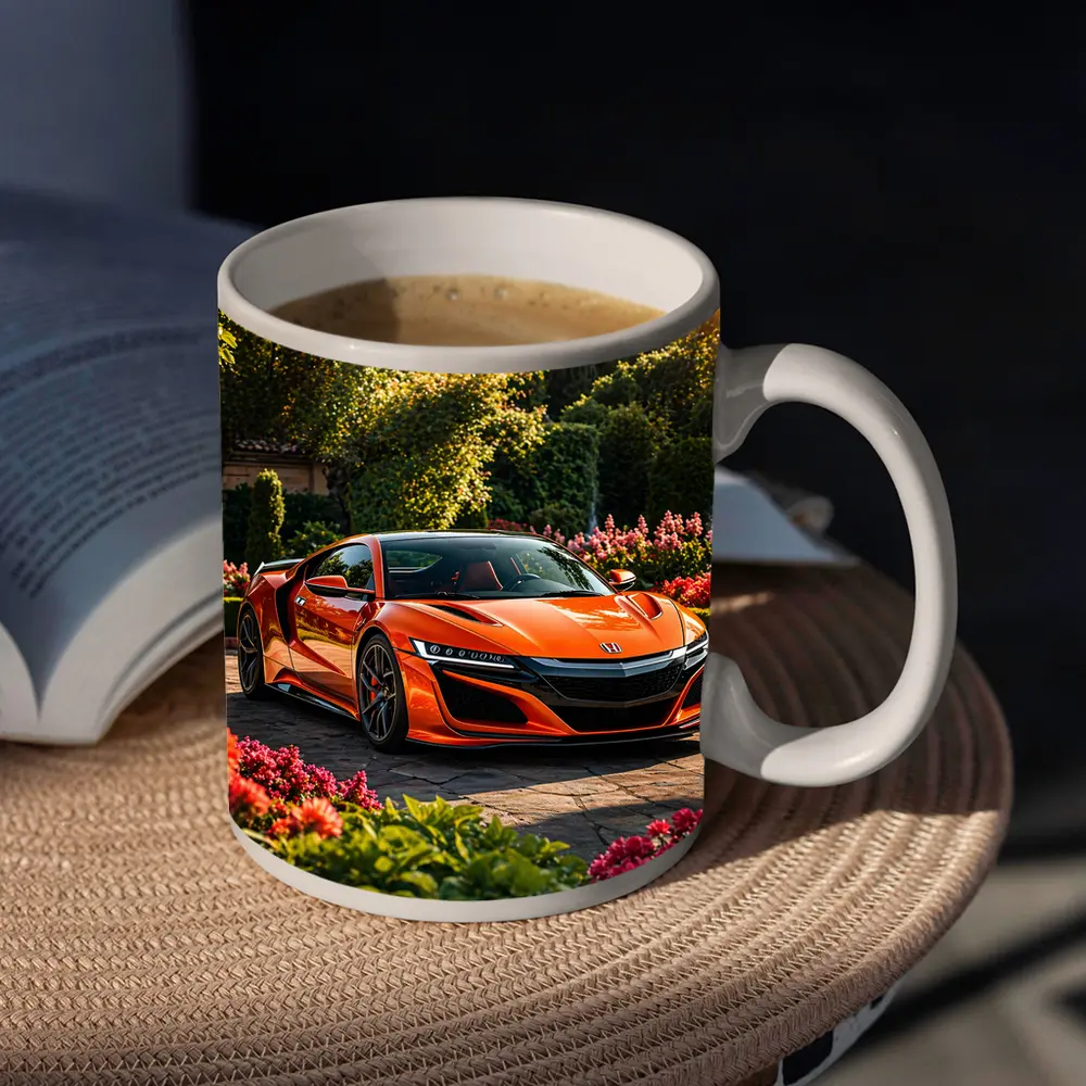 Acura NSX Orange Sports Car Garden Setting – Mugs