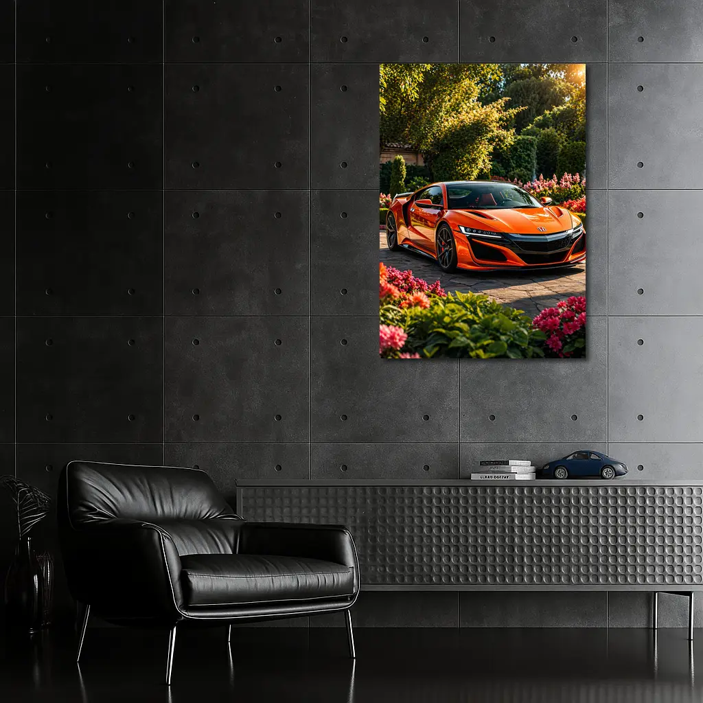 Acura NSX Orange Sports Car Garden Setting – Wall Art