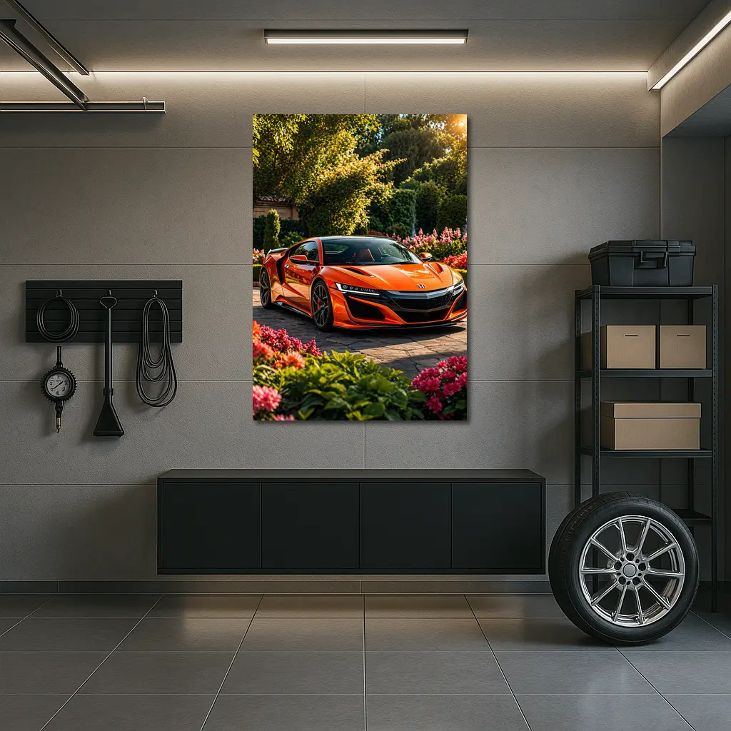 Acura NSX Orange Sports Car Garden Setting – Wall Art