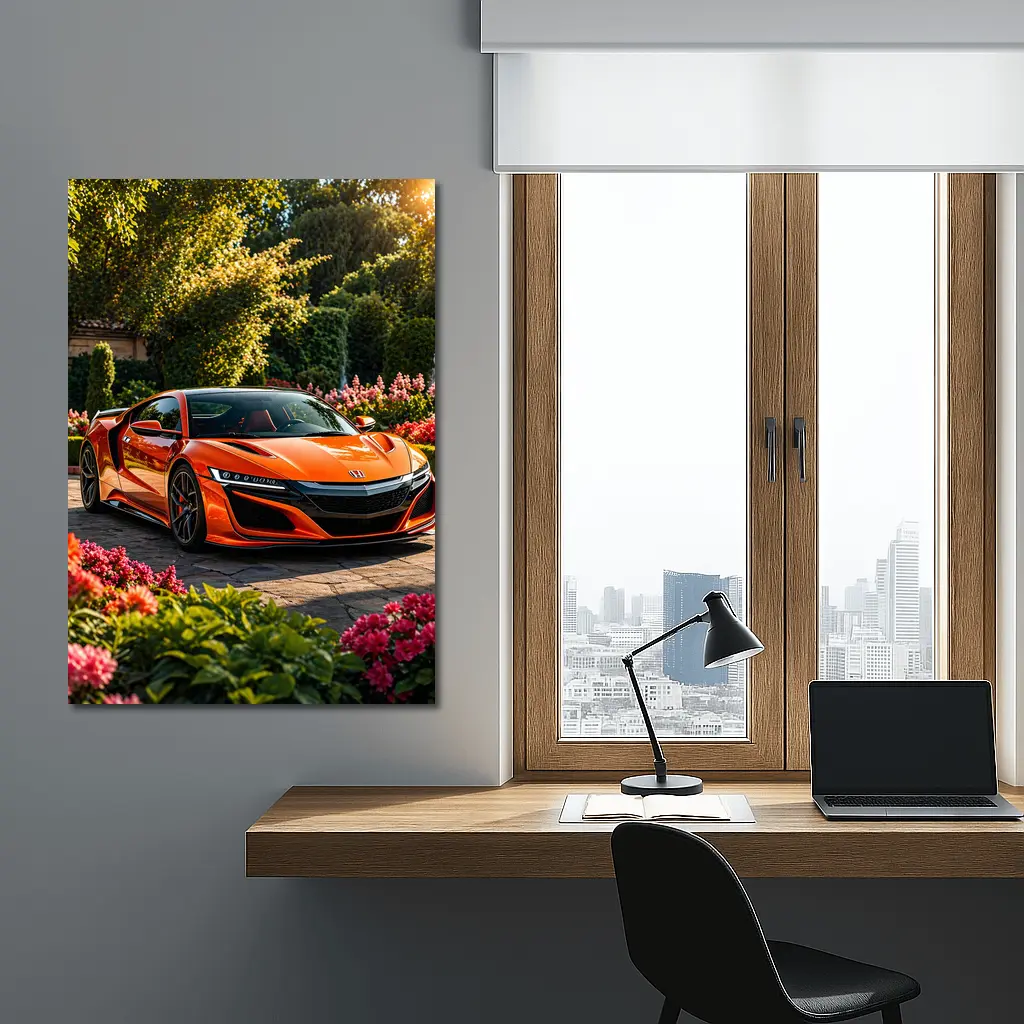 Acura NSX Orange Sports Car Garden Setting – Wall Art