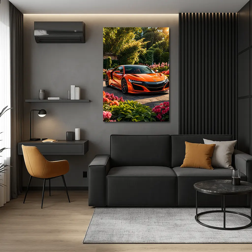 Acura NSX Orange Sports Car Garden Setting – Wall Art