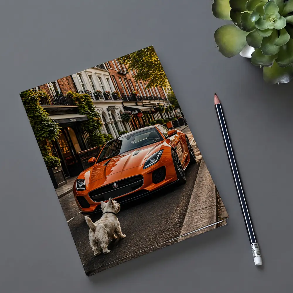 Orange Jaguar F-Type With Westie Dog – Notebooks