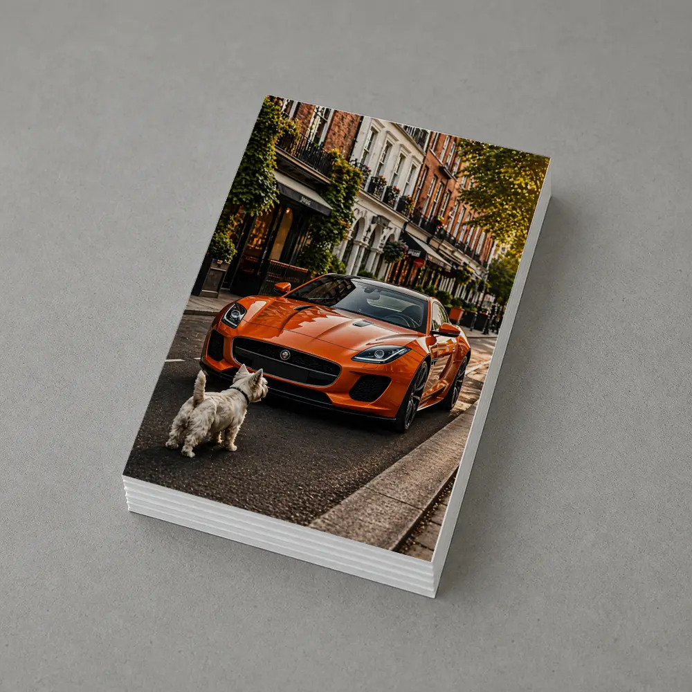 Orange Jaguar F-Type With Westie Dog – Postcards