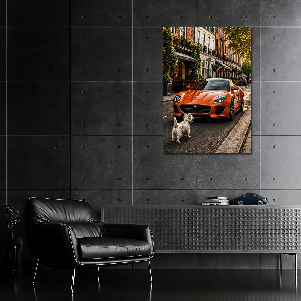 Orange Jaguar F-Type With Westie Dog – Wall Art