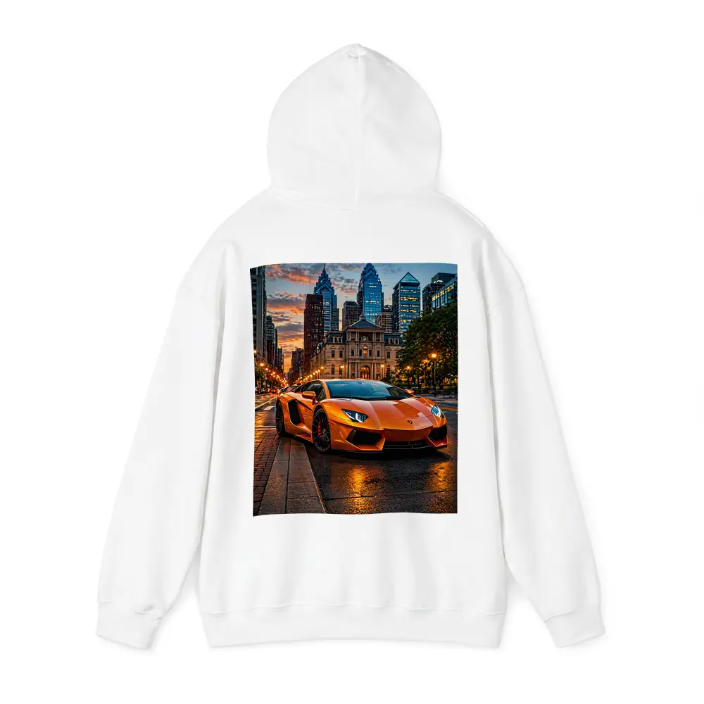 Orange Lamborghini Aventador City Street Sunset – Hoodies