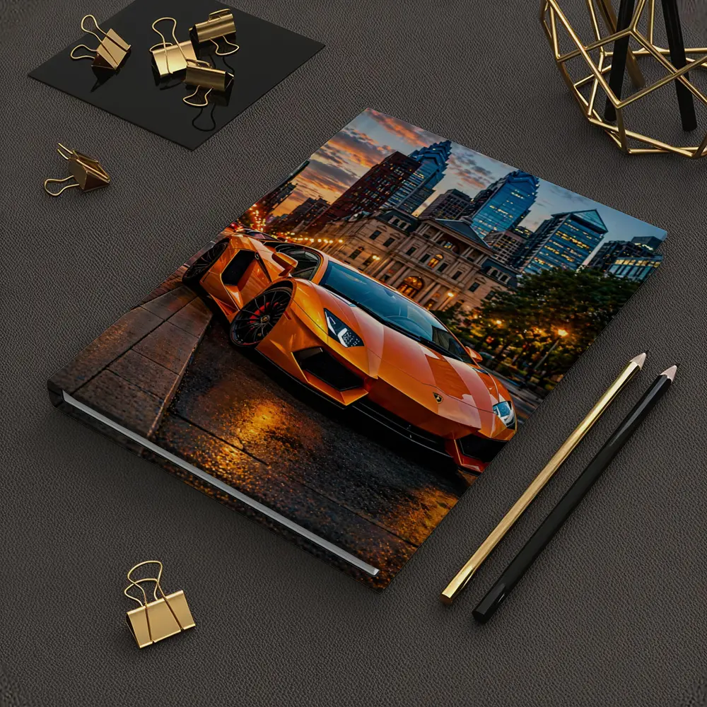 Orange Lamborghini Aventador City Street Sunset – Notebooks