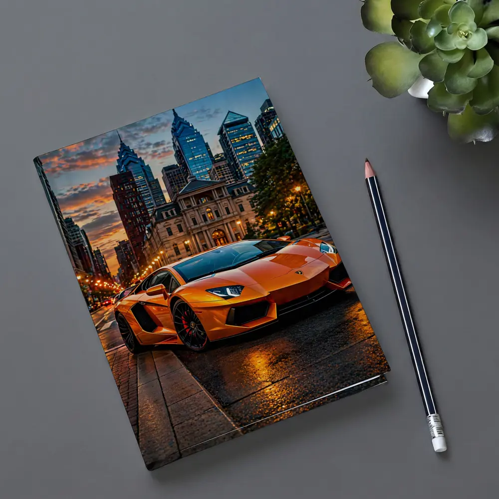 Orange Lamborghini Aventador City Street Sunset – Notebooks