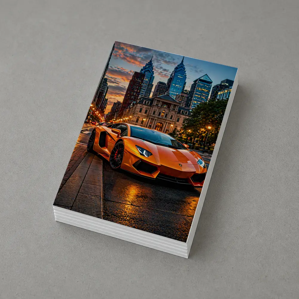 Orange Lamborghini Aventador City Street Sunset – Postcards