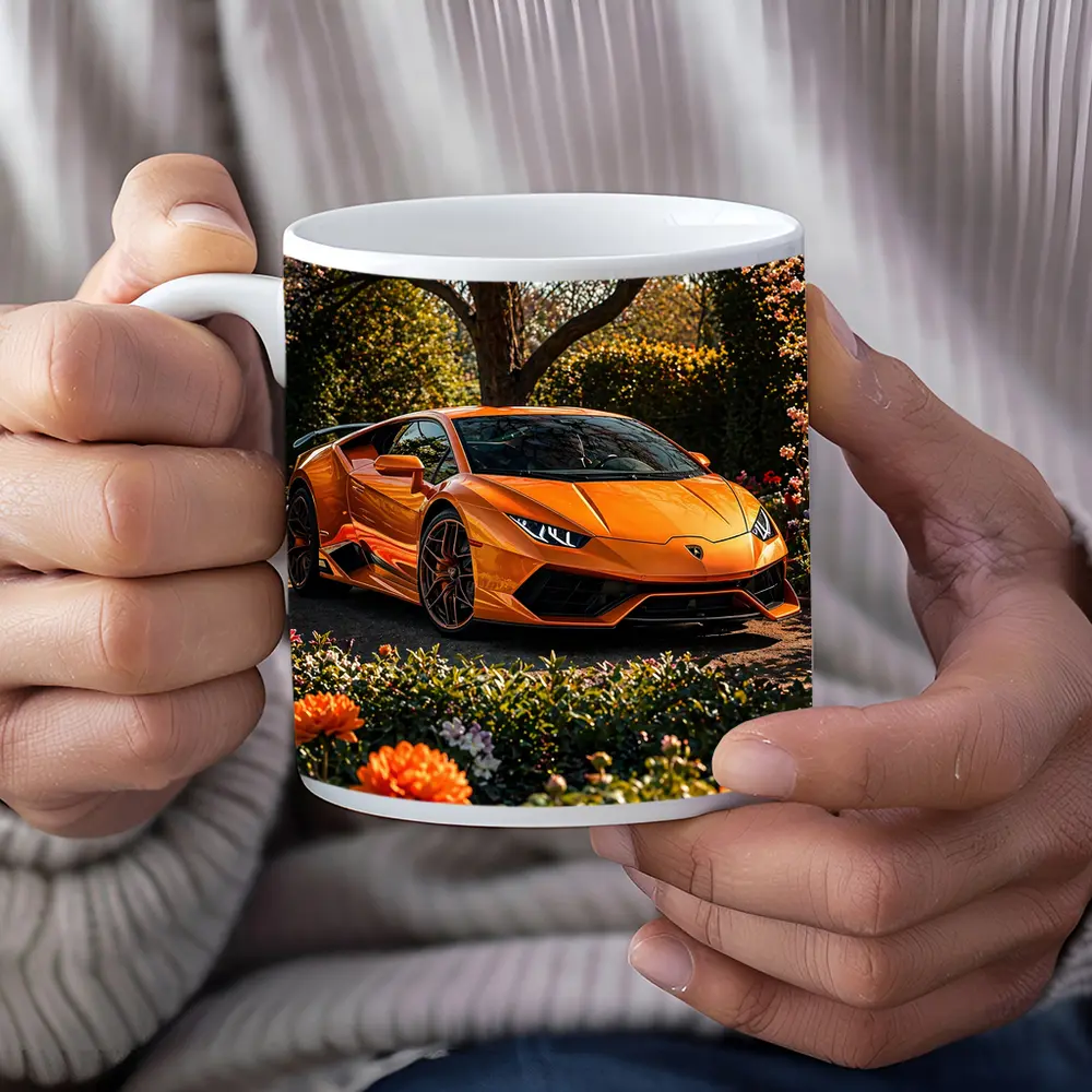 Orange Lamborghini Huracan Garden Flower Setting – Mugs