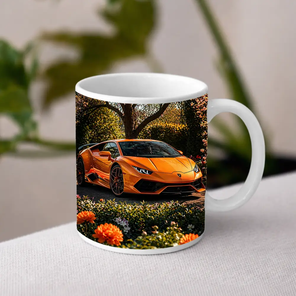 Orange Lamborghini Huracan Garden Flower Setting – Mugs