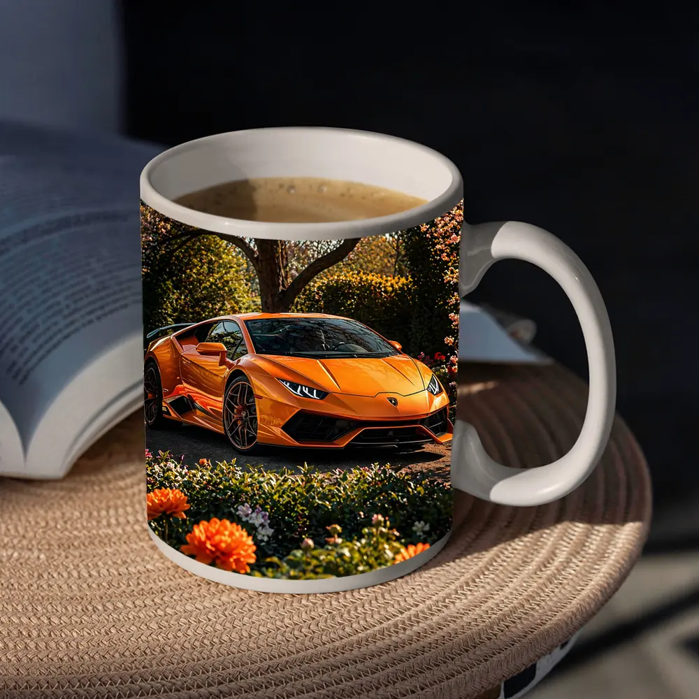 Orange Lamborghini Huracan Garden Flower Setting – Mugs