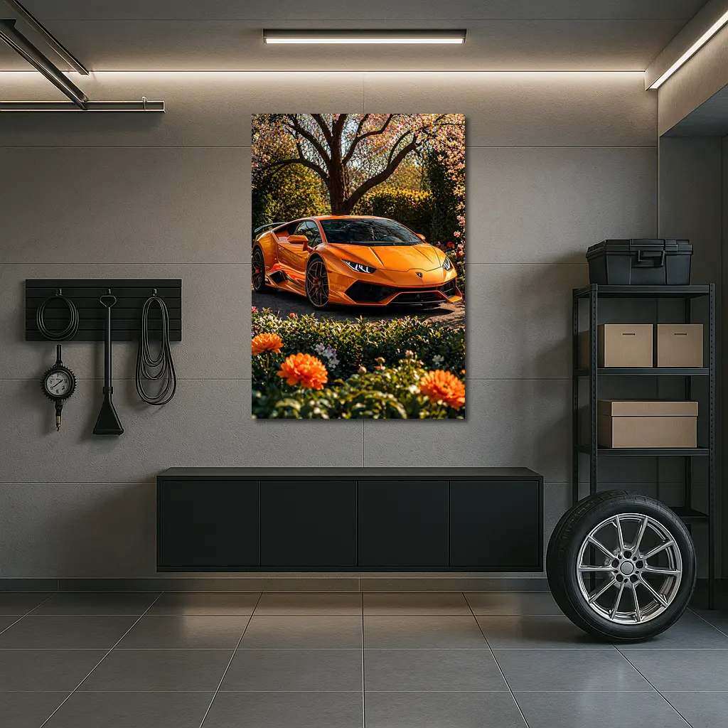 Orange Lamborghini Huracan Garden Flower Setting – Wall Art