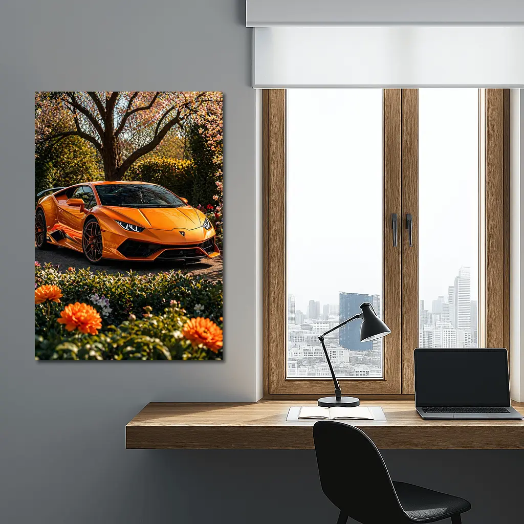 Orange Lamborghini Huracan Garden Flower Setting – Wall Art