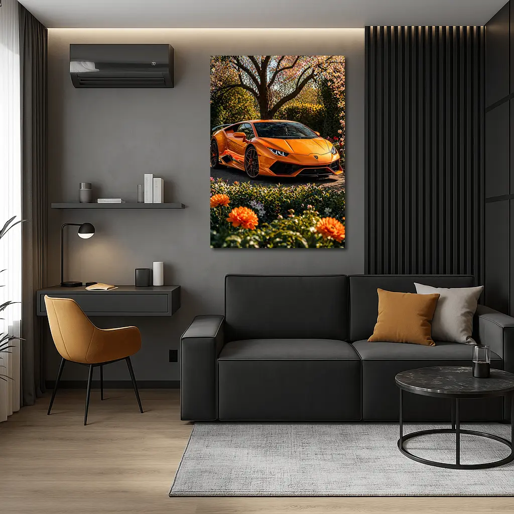 Orange Lamborghini Huracan Garden Flower Setting – Wall Art