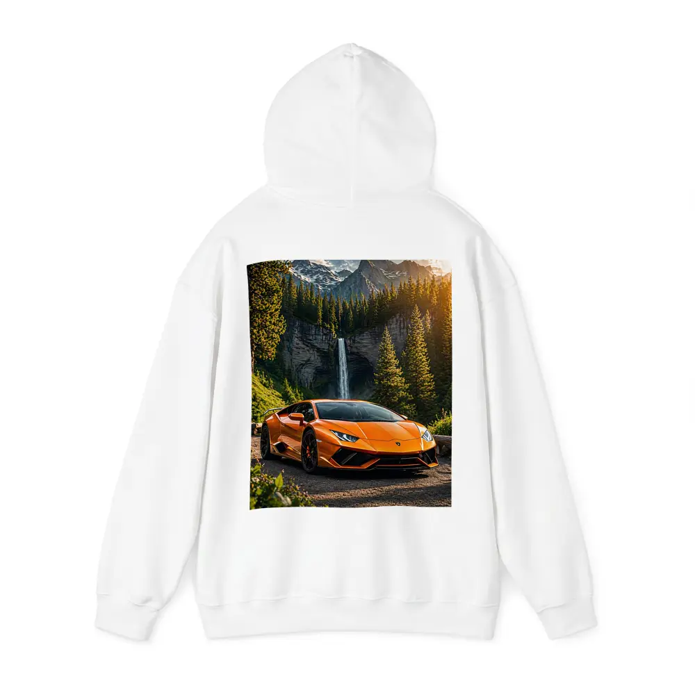 Orange Lamborghini Huracan Mountain Waterfall Forest – Hoodies