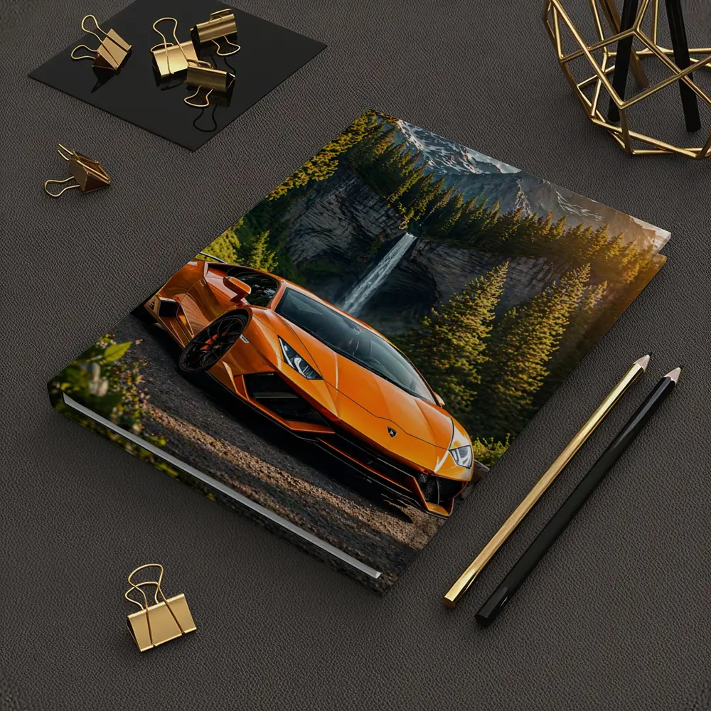 Orange Lamborghini Huracan Mountain Waterfall Forest – Notebooks