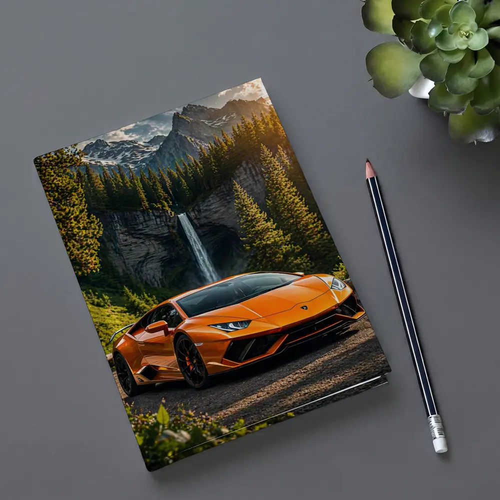 Orange Lamborghini Huracan Mountain Waterfall Forest – Notebooks