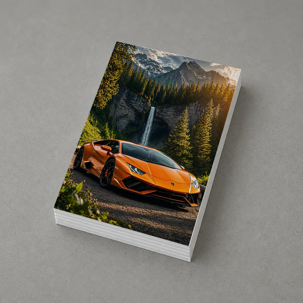 Orange Lamborghini Huracan Mountain Waterfall Forest – Postcards
