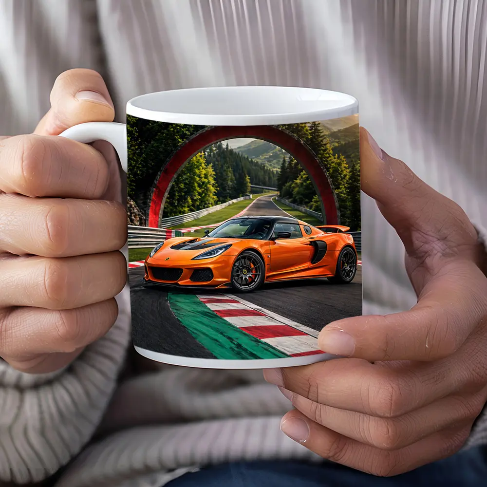 Lotus Exige Orange On Race Track – Mugs