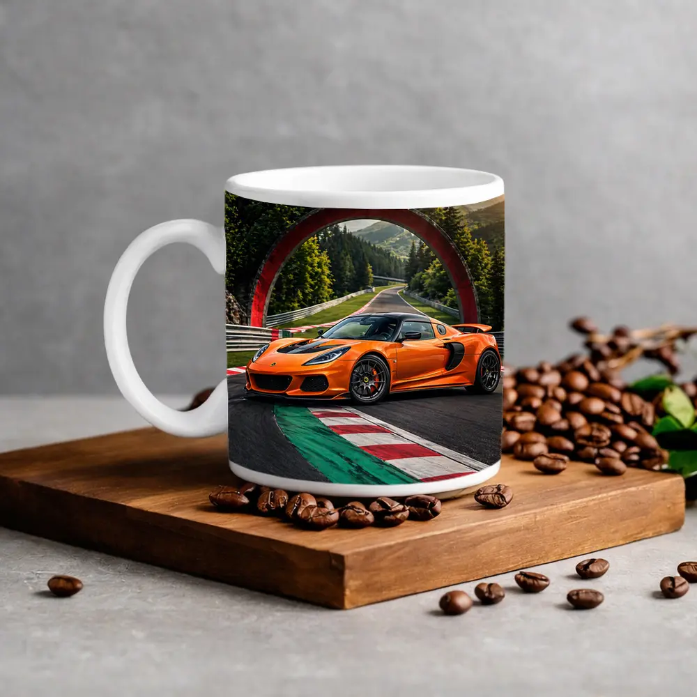 Lotus Exige Orange On Race Track – Mugs