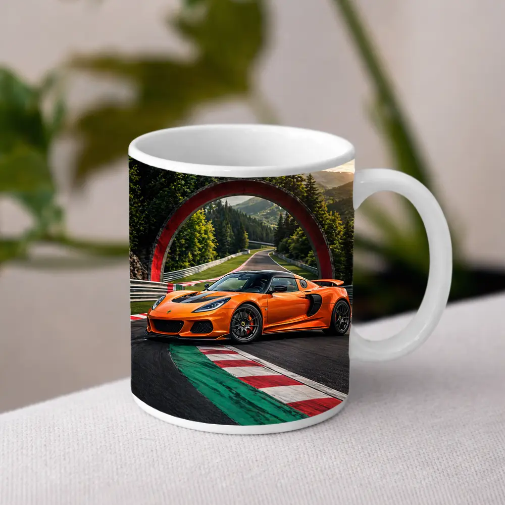 Lotus Exige Orange On Race Track – Mugs