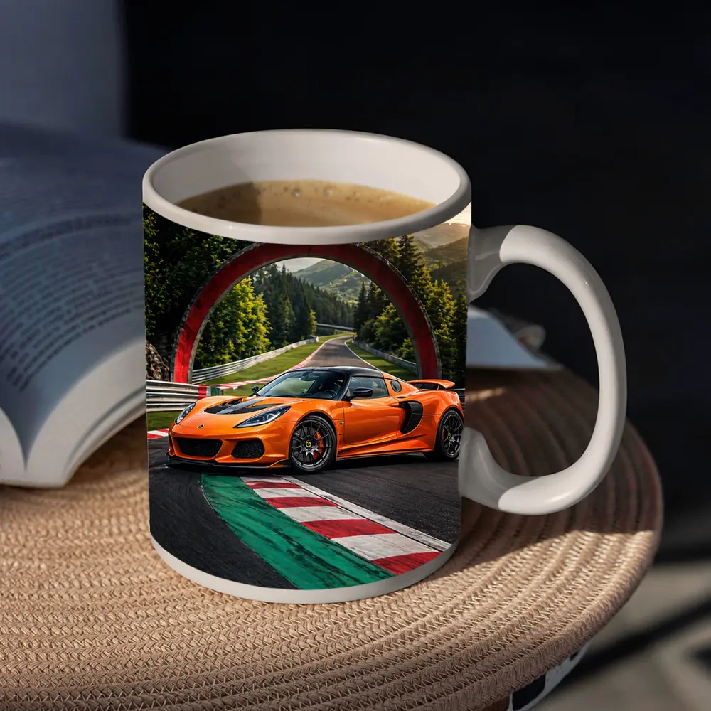 Lotus Exige Orange On Race Track – Mugs
