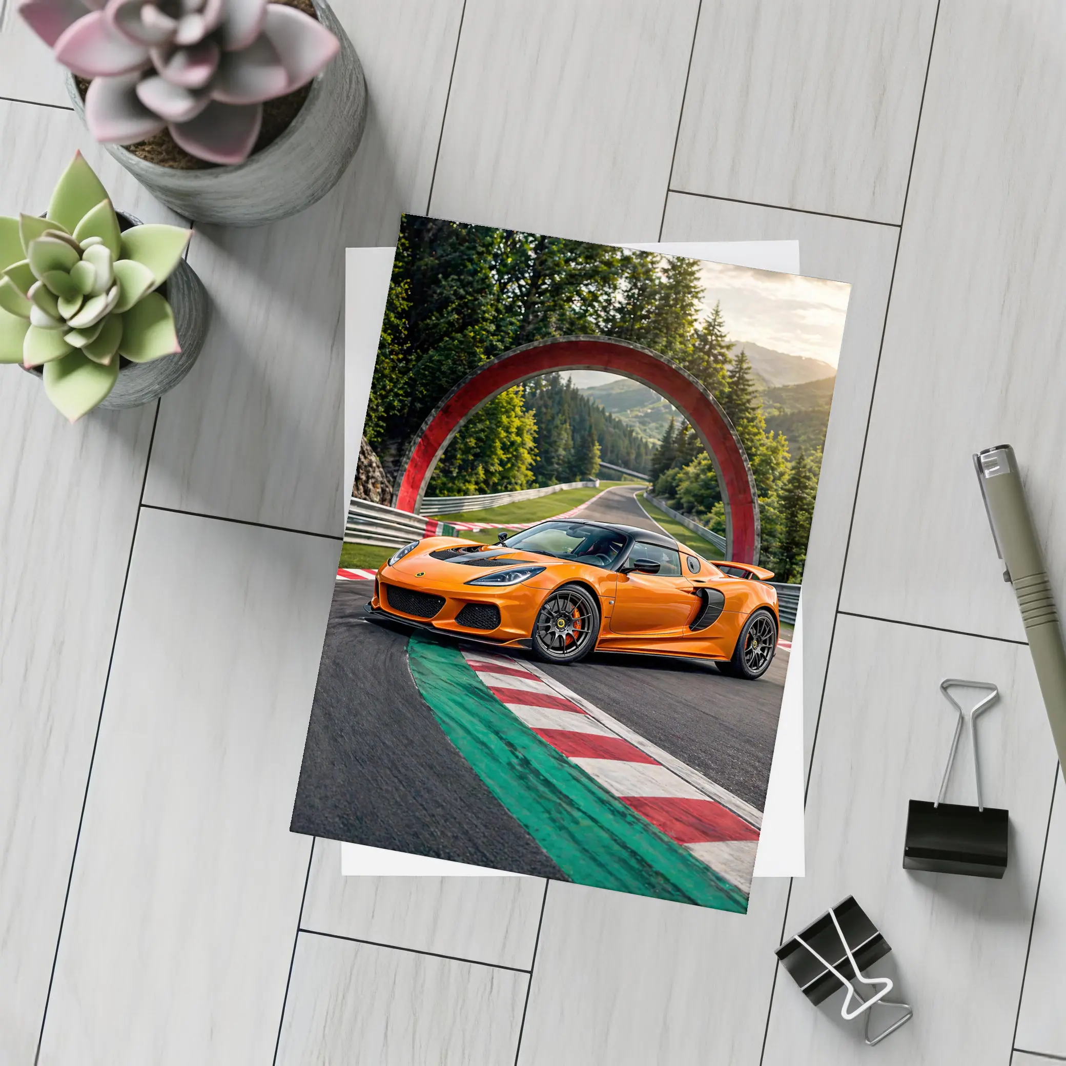 Lotus Exige Orange On Race Track – Postcards