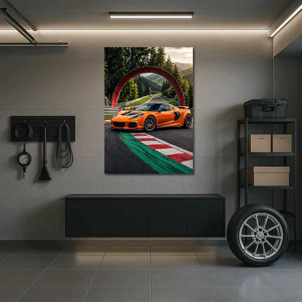 Lotus Exige Orange On Race Track – Wall Art
