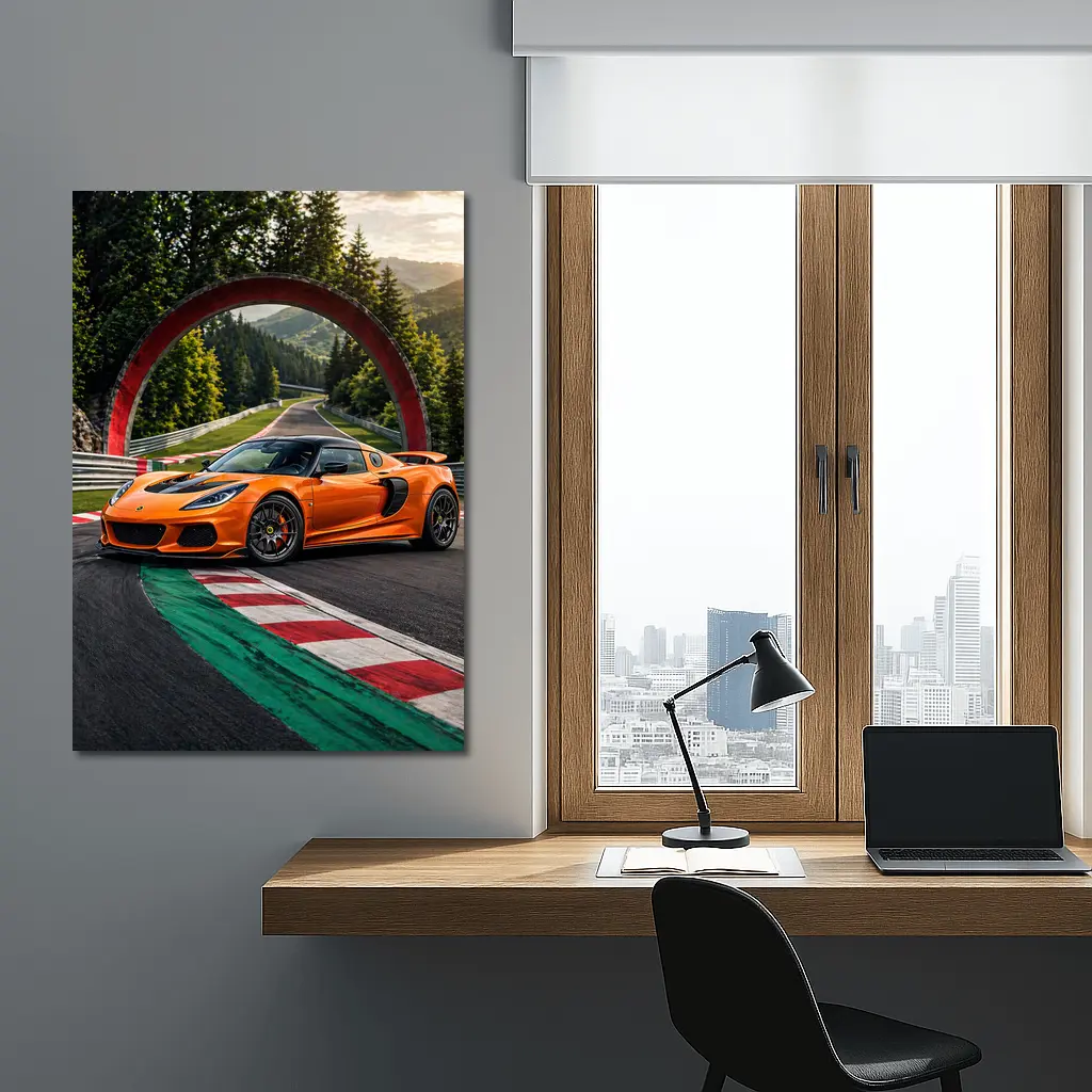 Lotus Exige Orange On Race Track – Wall Art