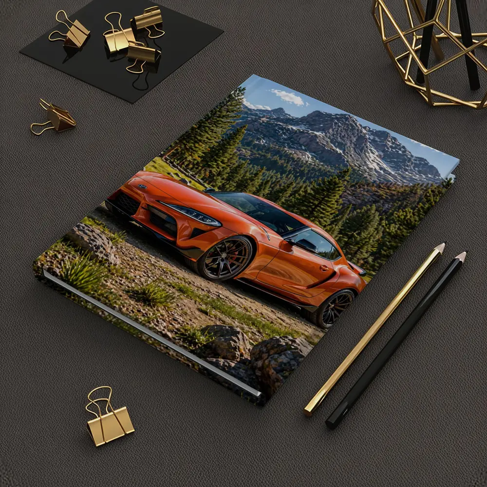 Orange Toyota Supra Mountain Forest Setting – Notebooks
