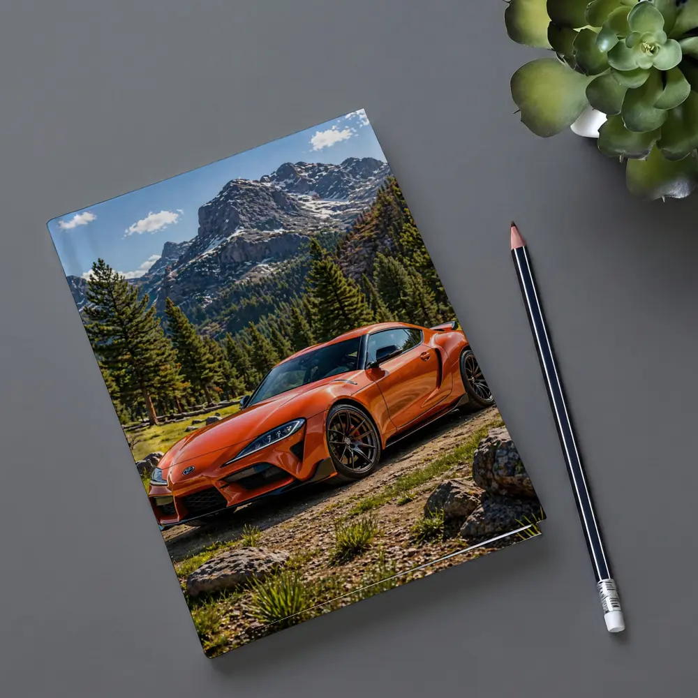 Orange Toyota Supra Mountain Forest Setting – Notebooks