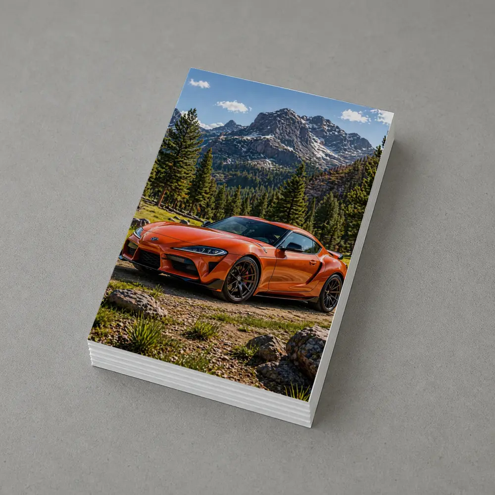 Orange Toyota Supra Mountain Forest Setting – Postcards