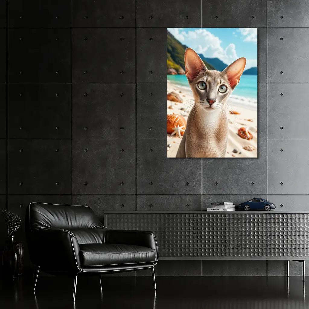 Oriental Shorthair Cat on Tropical Beach – Wall Art