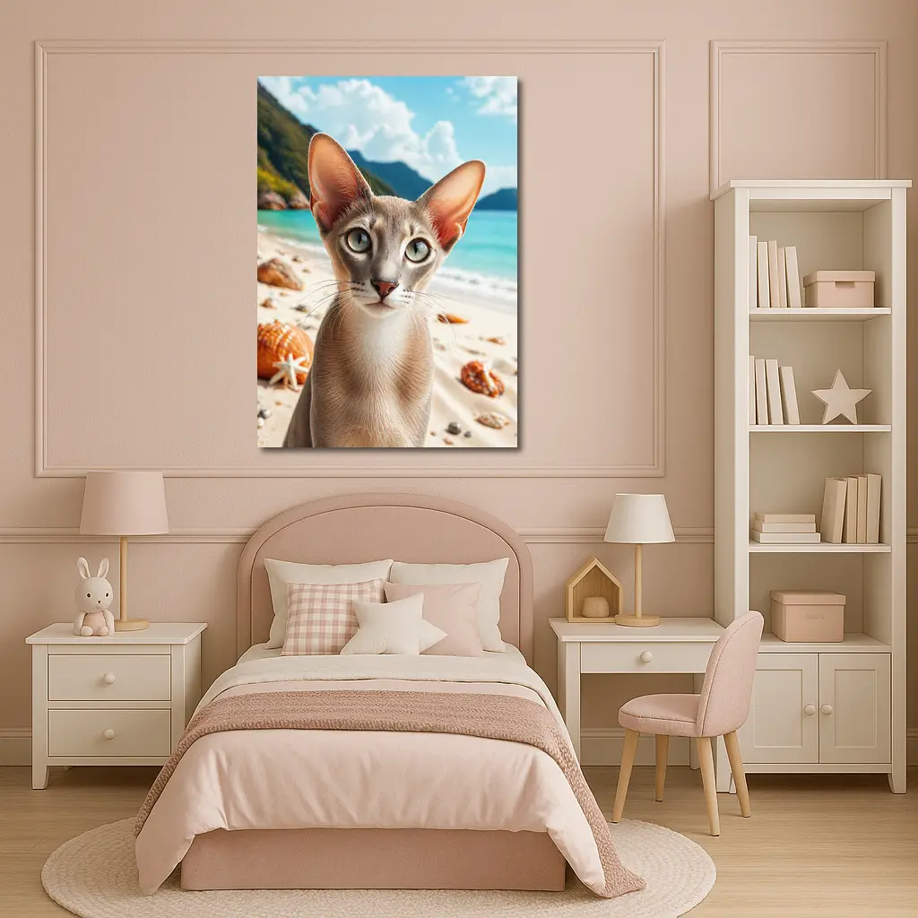 Oriental Shorthair Cat on Tropical Beach – Wall Art