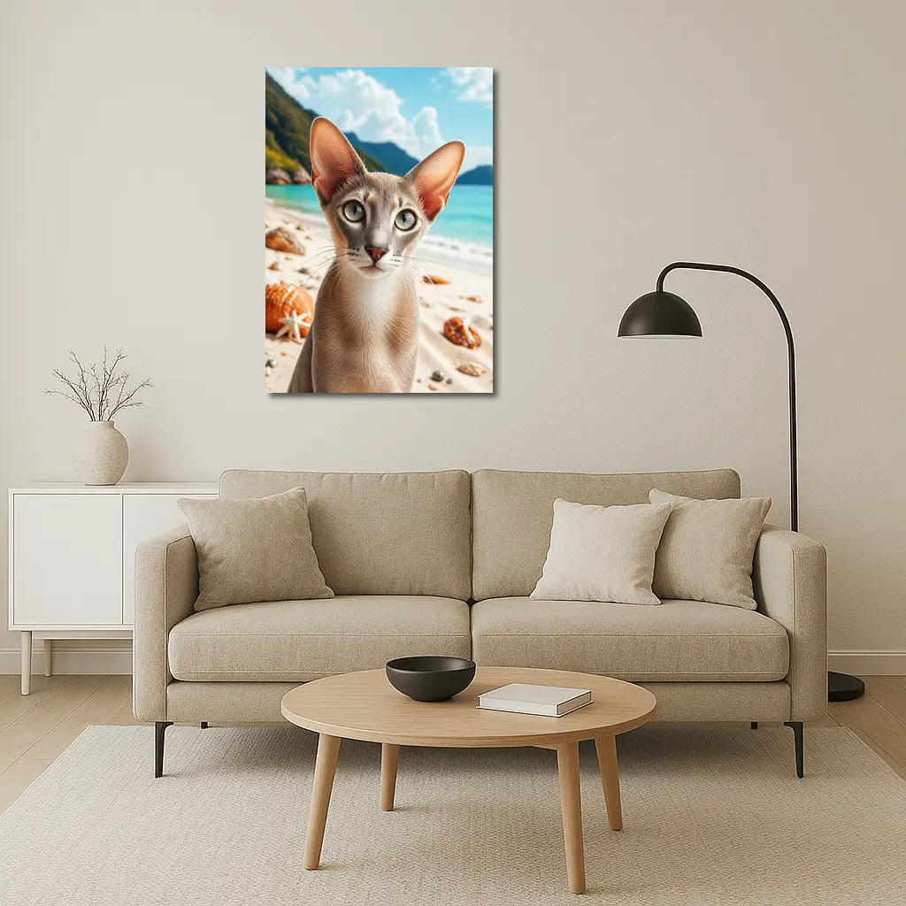 Oriental Shorthair Cat on Tropical Beach – Wall Art