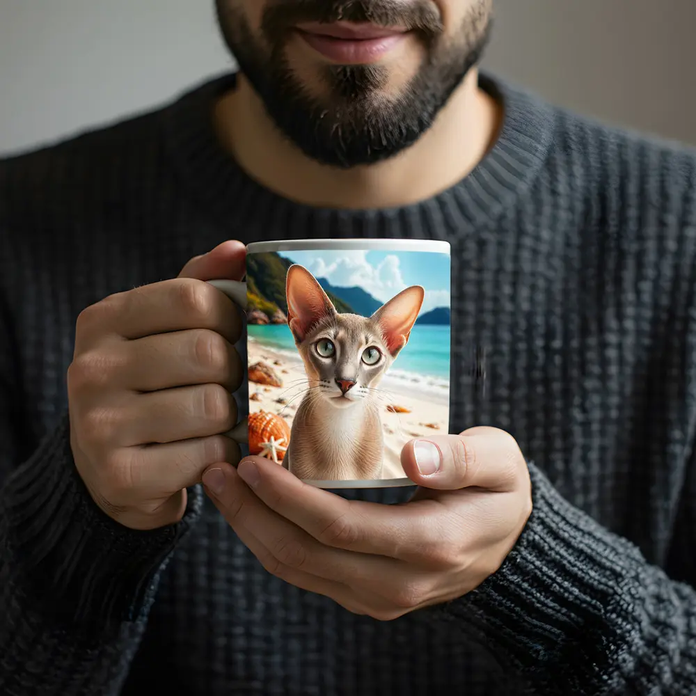 Oriental Shorthair Cat on Tropical Beach – Mugs
