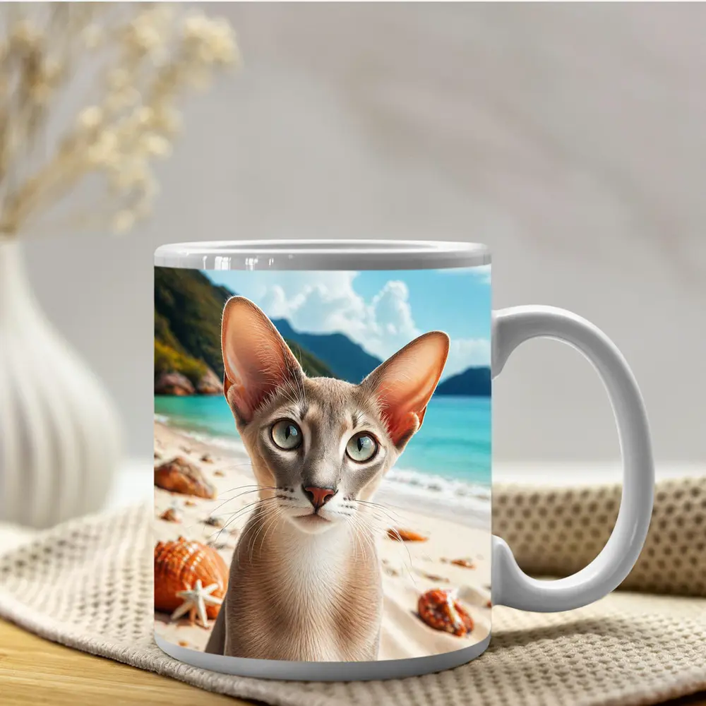 Oriental Shorthair Cat on Tropical Beach – Mugs